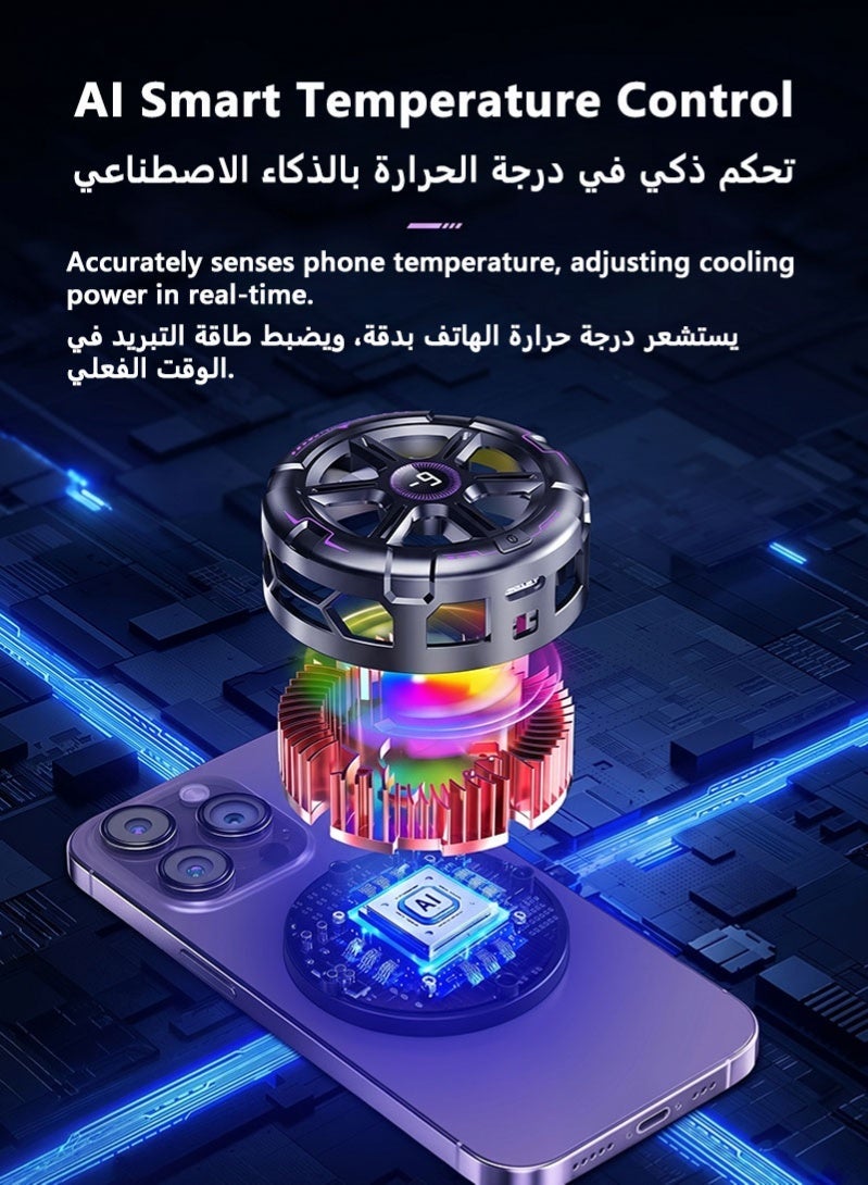 ZAFRA Magnetic Phone Cooler, Semiconductor Phone Cooling Fan with Smart Temp Control & RGB Lighting, Phone Fan Cellphone Radiator Back Clip, Low Noise for Gaming Tiktok Live Streaming ect - Image 3
