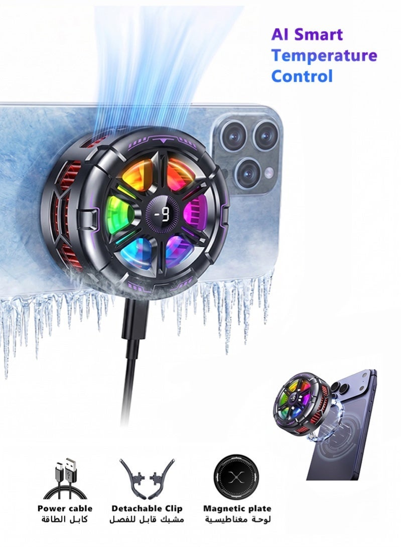 ZAFRA Magnetic Phone Cooler, Semiconductor Phone Cooling Fan with Smart Temp Control & RGB Lighting, Phone Fan Cellphone Radiator Back Clip, Low Noise for Gaming Tiktok Live Streaming ect - Image 2