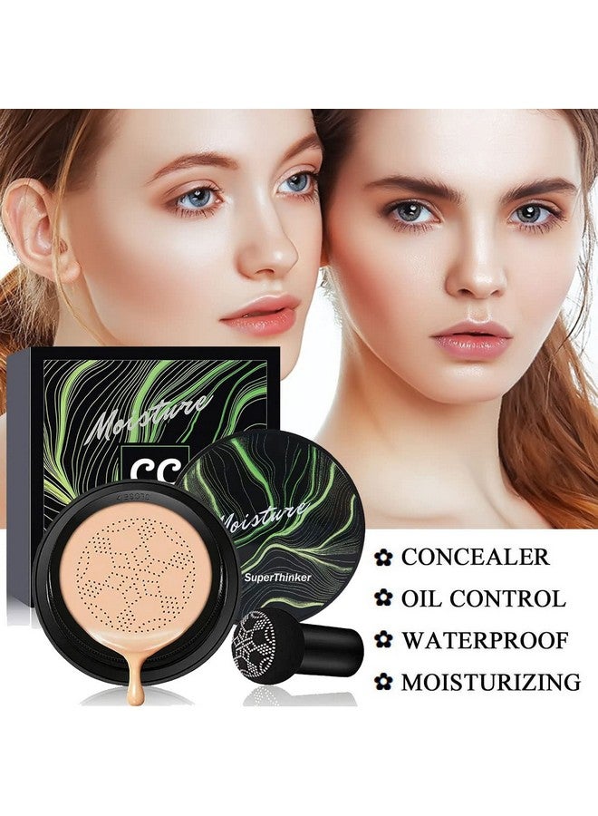 SuperThinker Air Cushion Cc Cream Mushroom Head Foundation, Moisturizing Bb Cream Makeup Long Lasting Matte Concealer (1 Pcs;Natural) - Image 3