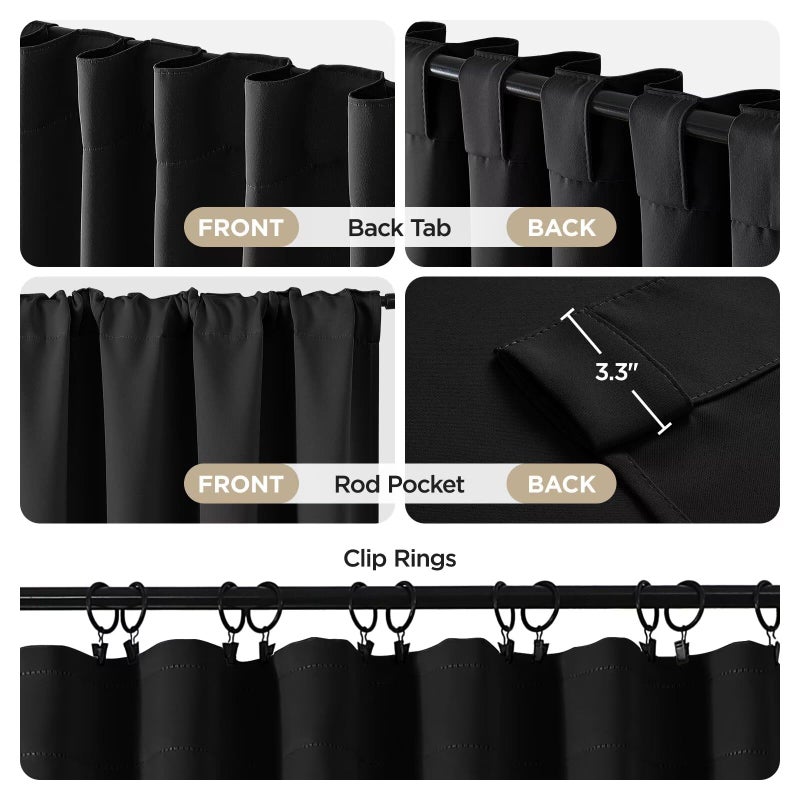 Joydeco Black Curtains 84 inch Long, Blackout Curtains for Bedroom, Thermal Insulated Privacy Room Darkening Drapes for Living Room, Black Out Drapes with Rod Pocket Back Tab 2 Panels - Image 4