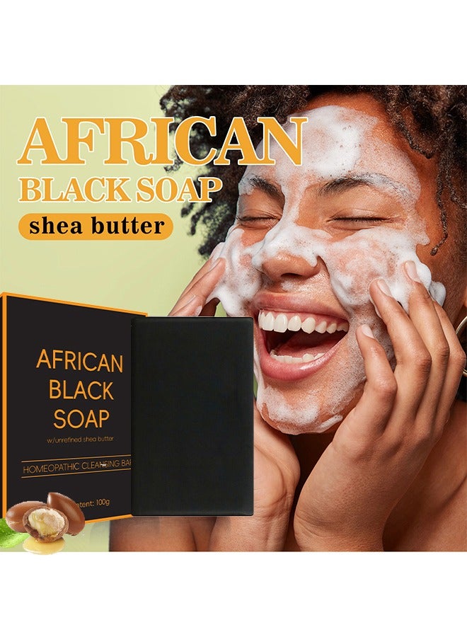 EELHOE African Black Soap - Black Shampoo Bar for Dry Skin Pimples and Blackhead Hydrate Nourish and Clean Impurities with Coconut Olive Oil and Shea Butter Face and Body Wash Multi Use Soap 100 - Image 1