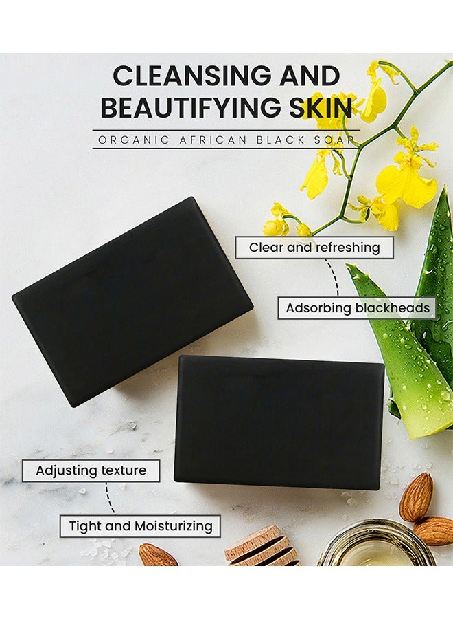 EELHOE African Black Soap - Black Shampoo Bar for Dry Skin Pimples and Blackhead Hydrate Nourish and Clean Impurities with Coconut Olive Oil and Shea Butter Face and Body Wash Multi Use Soap 100 - Image 2