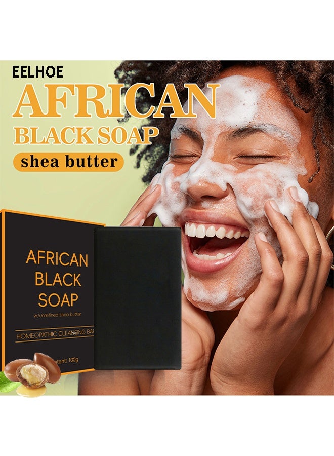 EELHOE African Black Soap - Black Shampoo Bar for Dry Skin Pimples and Blackhead Hydrate Nourish and Clean Impurities with Coconut Olive Oil and Shea Butter Face and Body Wash Multi Use Soap 100 - Image 1