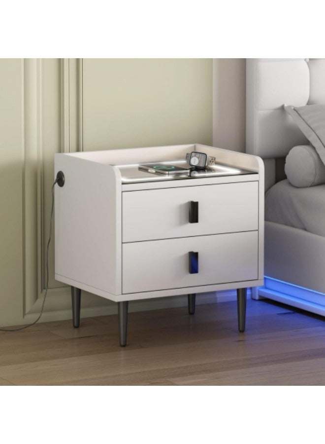 Generic Smart Nightstand,Fingerprint Lock Nightstand,2 Nightstand Drawer,Wireless Charging Station+3 Colors LED Ligth+Fingerprint+USB Port+Bluetooth Speaker,50x40x46cm, White  - Image 2