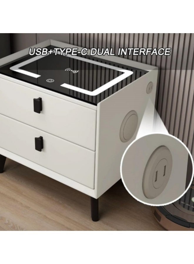 Generic Smart Nightstand,Fingerprint Lock Nightstand,2 Nightstand Drawer,Wireless Charging Station+3 Colors LED Ligth+Fingerprint+USB Port+Bluetooth Speaker,50x40x46cm, White  - Image 5