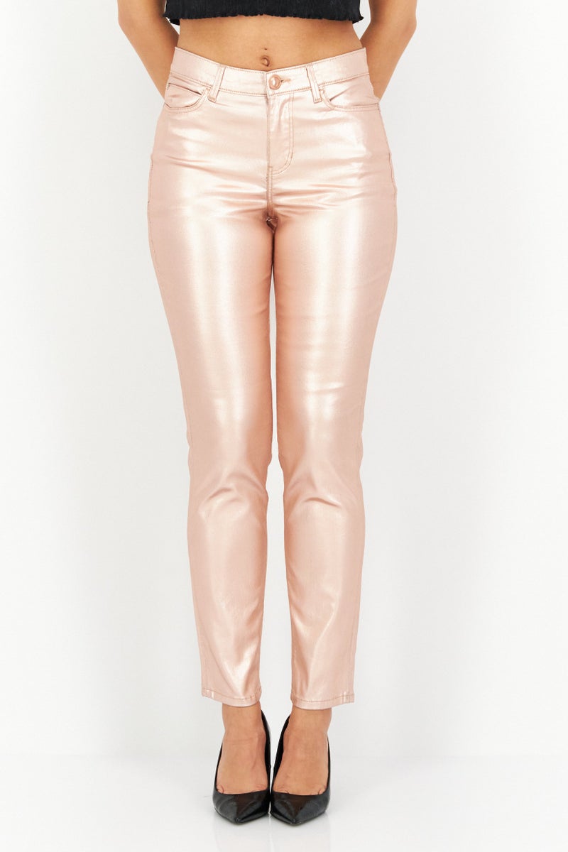 GUESS Women Skinny Fit Plain Jeans, Peach - Image 1