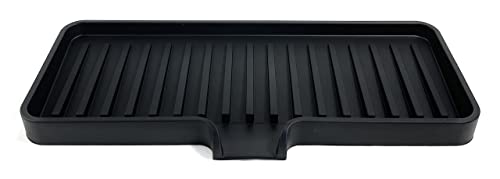 Happitasa Silicone Soap Dish Tray and Sponge Holder with Drain Chute | Bathroom and Kitchen Sink Organizer Caddy (Black, 9"x3.5", 5.6 Ounces) - Image 1