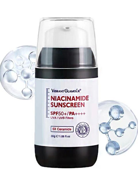 Niacinamide Whitening Sunscreen Cream， SPF50+ PA++++ UVA/UVB Sunblock for Face Body Skin Protect 5X Ceramide Skin Barrier Repair Anti-aging Brightening Fade Dark Spots Freckles Moisturizing（30g）
