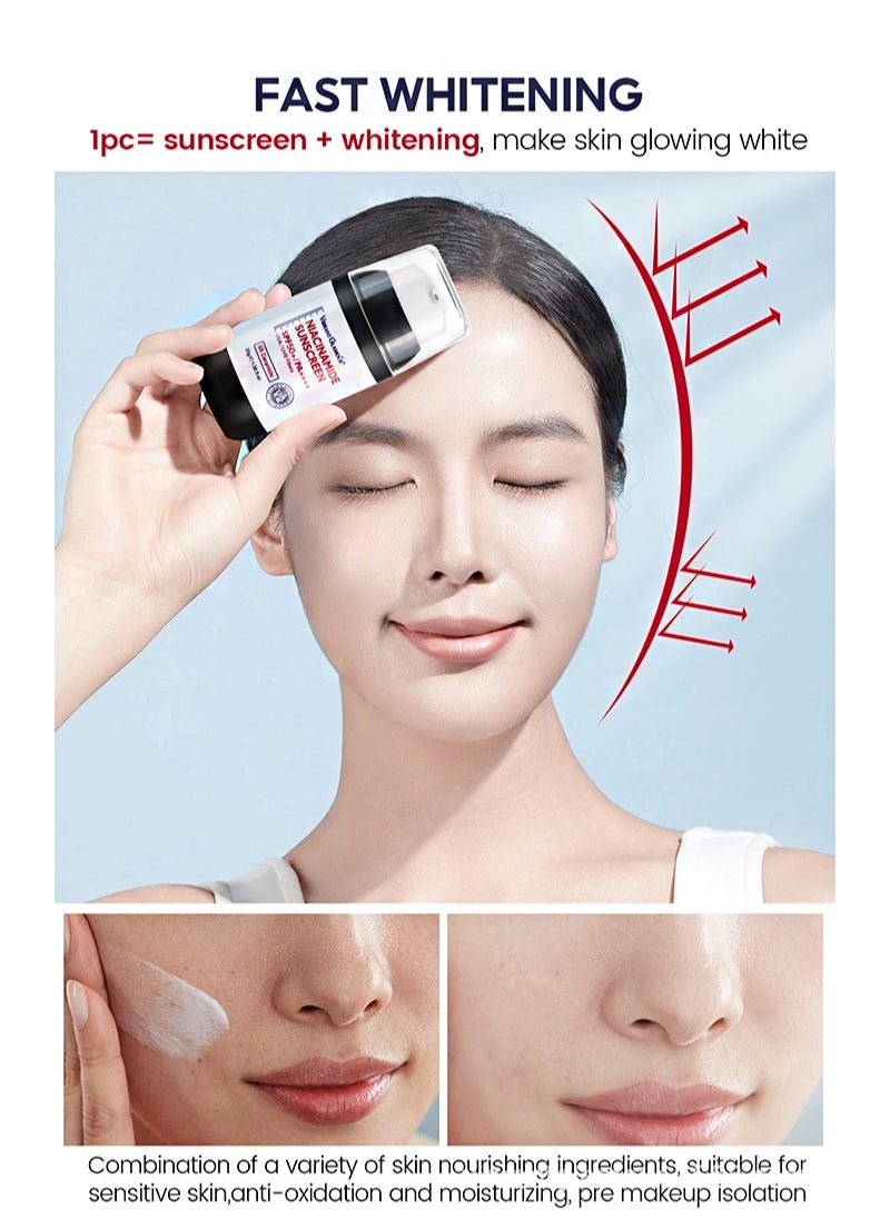 Vibrant Glamour Niacinamide Whitening Sunscreen Cream， SPF50+ PA++++ UVA/UVB Sunblock for Face Body Skin Protect 5X Ceramide Skin Barrier Repair Anti-aging Brightening Fade Dark Spots Freckles Moisturizing（30g）  - Image 5