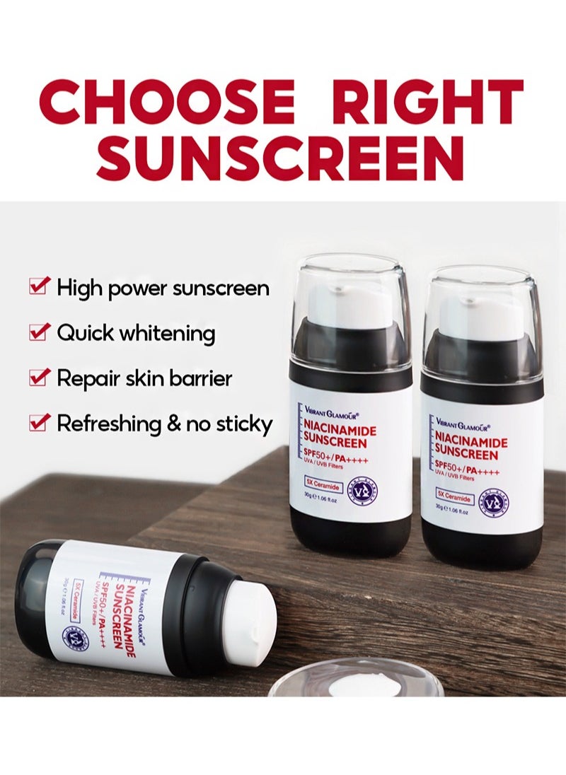 Niacinamide Whitening Sunscreen Cream， SPF50+ PA++++ UVA/UVB Sunblock for Face Body Skin Protect 5X Ceramide Skin Barrier Repair Anti-aging Brightening Fade Dark Spots Freckles Moisturizing（30g）