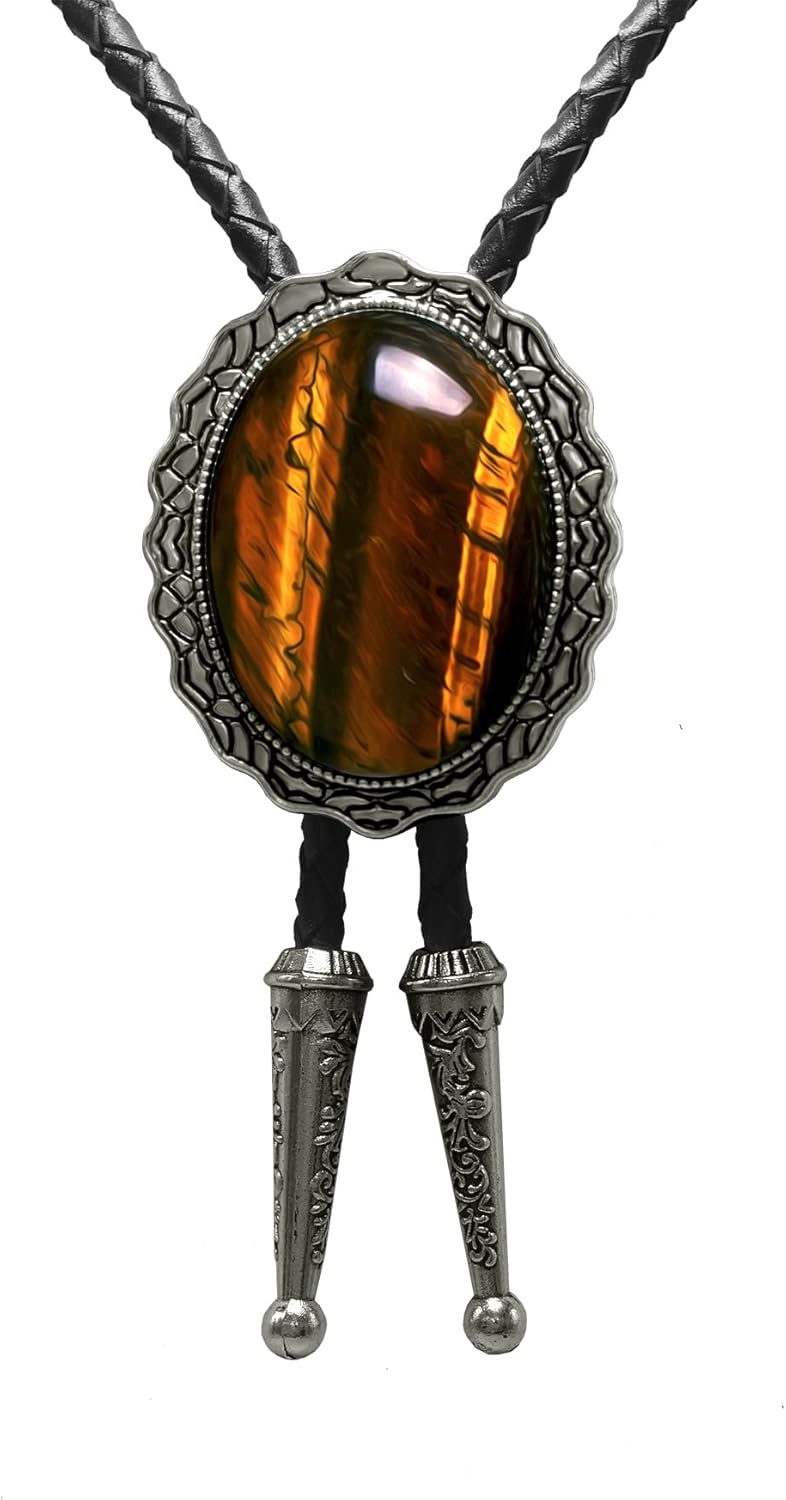 Moranse Bolo Tie with Natural Tiger Eye Stone Celtic Style Genuine and Cowhide Rope - Image 4