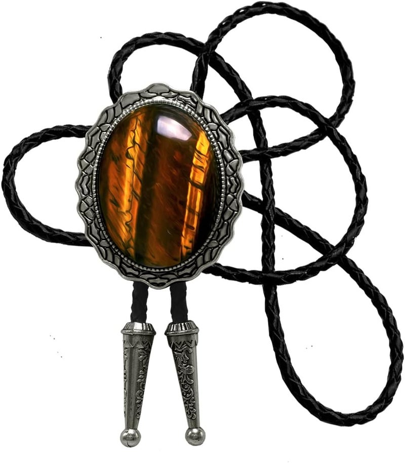 Moranse Bolo Tie with Natural Tiger Eye Stone Celtic Style Genuine and Cowhide Rope - Image 1