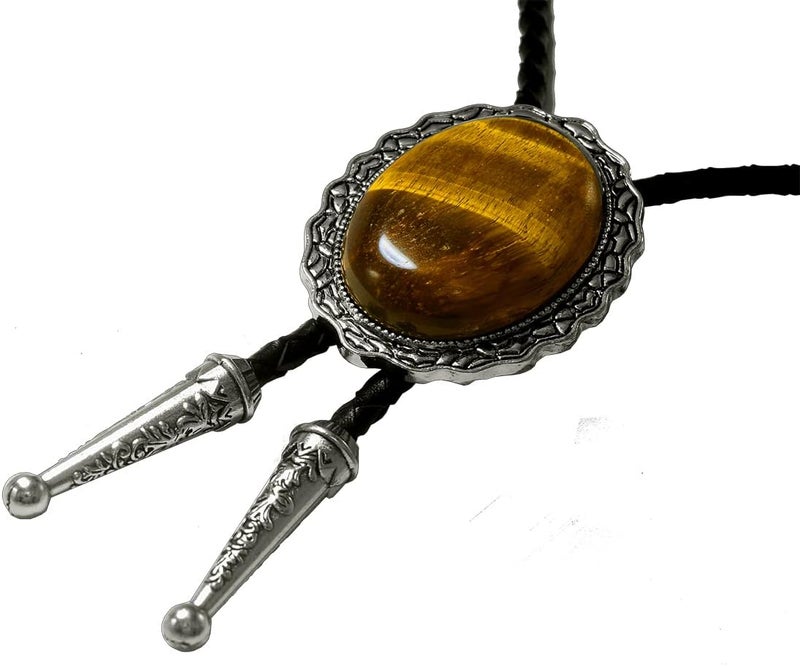 Moranse Bolo Tie with Natural Tiger Eye Stone Celtic Style Genuine and Cowhide Rope - Image 5