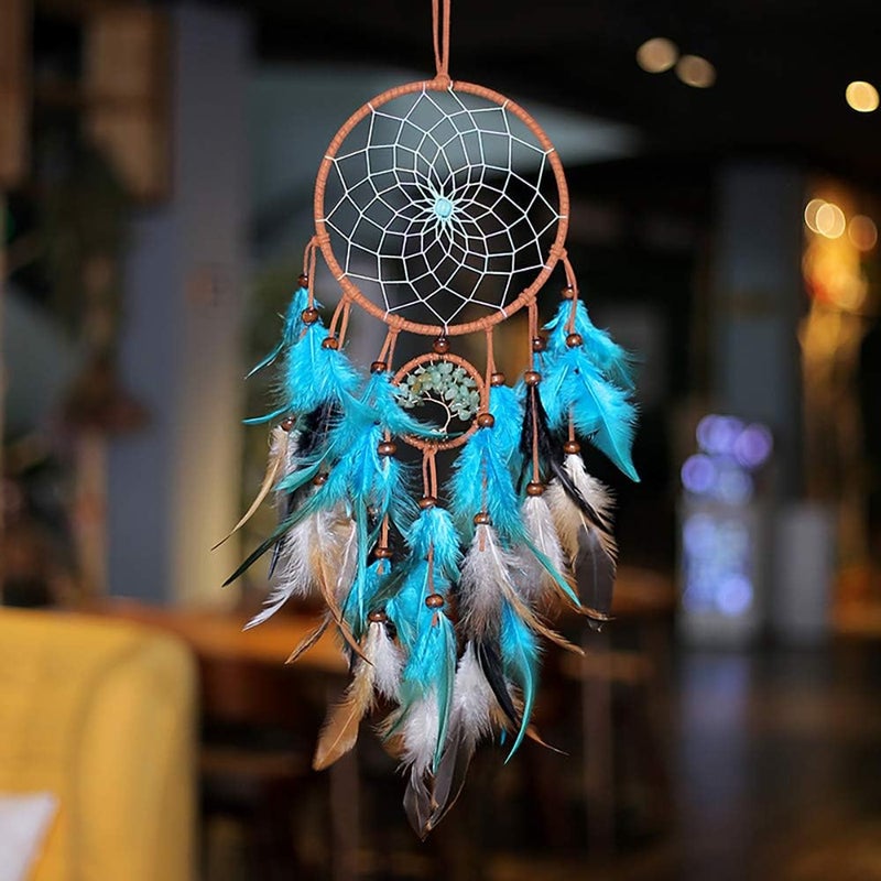 Awlee Dream Catchers Tree of Life with Handmade Feather Blue Dreamcatcher for Kids Boys Bedroom Wall Hanging Decor Nursery Wall Art Ornament Craft Decoration - Image 1