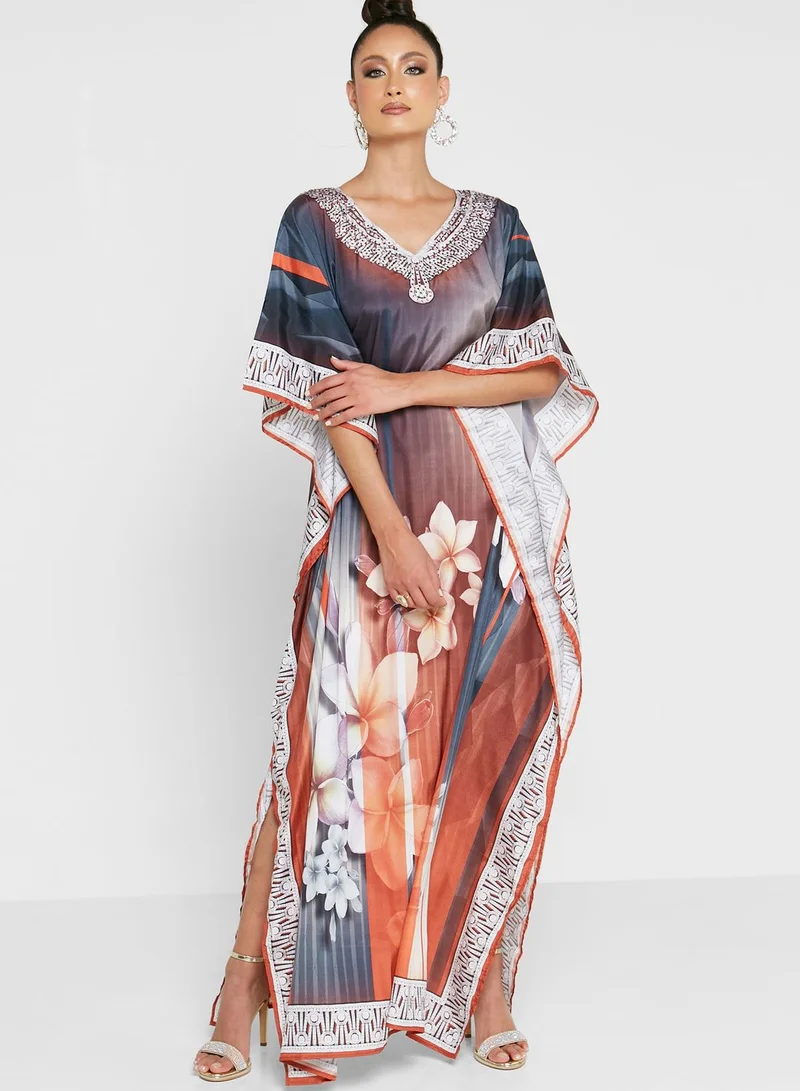 ARABIAN CLOSET 2 Pack Kimono Sleeve Printed Kaftan