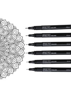 BRUSTRO BRUSTRO Professional Pigment Based Fineliner Pen | Black | Set of 6 - Tip Sizes - 0.05mm, 0.1mm, 0.2mm, 0.3mm, 0.5mm, 0.8mm | Ideal For Mandala, Drawing,Artist Illustration,Sketching  - Image 1