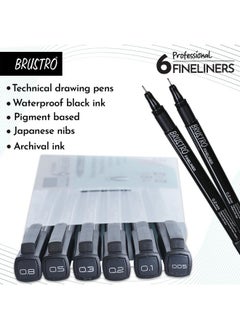 BRUSTRO BRUSTRO Professional Pigment Based Fineliner Pen | Black | Set of 6 - Tip Sizes - 0.05mm, 0.1mm, 0.2mm, 0.3mm, 0.5mm, 0.8mm | Ideal For Mandala, Drawing,Artist Illustration,Sketching  - Image 2