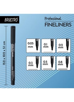 BRUSTRO BRUSTRO Professional Pigment Based Fineliner Pen | Black | Set of 6 - Tip Sizes - 0.05mm, 0.1mm, 0.2mm, 0.3mm, 0.5mm, 0.8mm | Ideal For Mandala, Drawing,Artist Illustration,Sketching  - Image 3