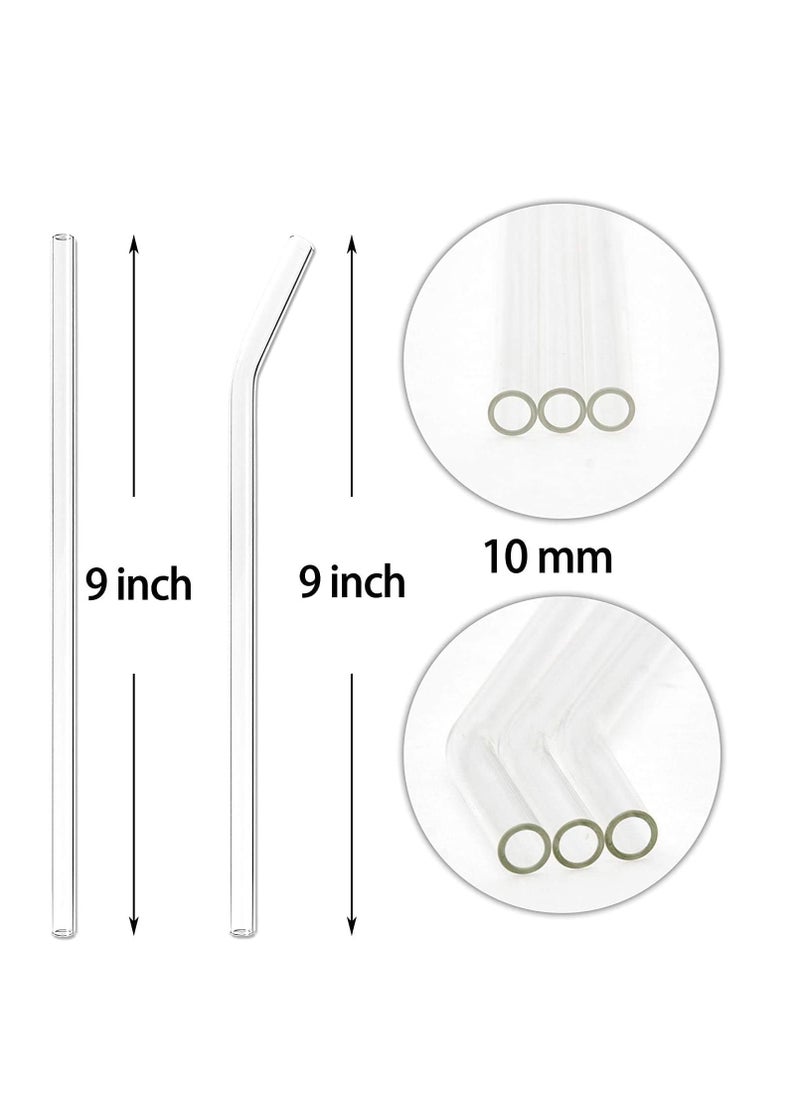 Pack of 8pcs reusable glass straws for milkshakes, frozen drinks, smoothies, bubble tea, juice, coffee, 10 mm diameter, 2 cleaning brushes