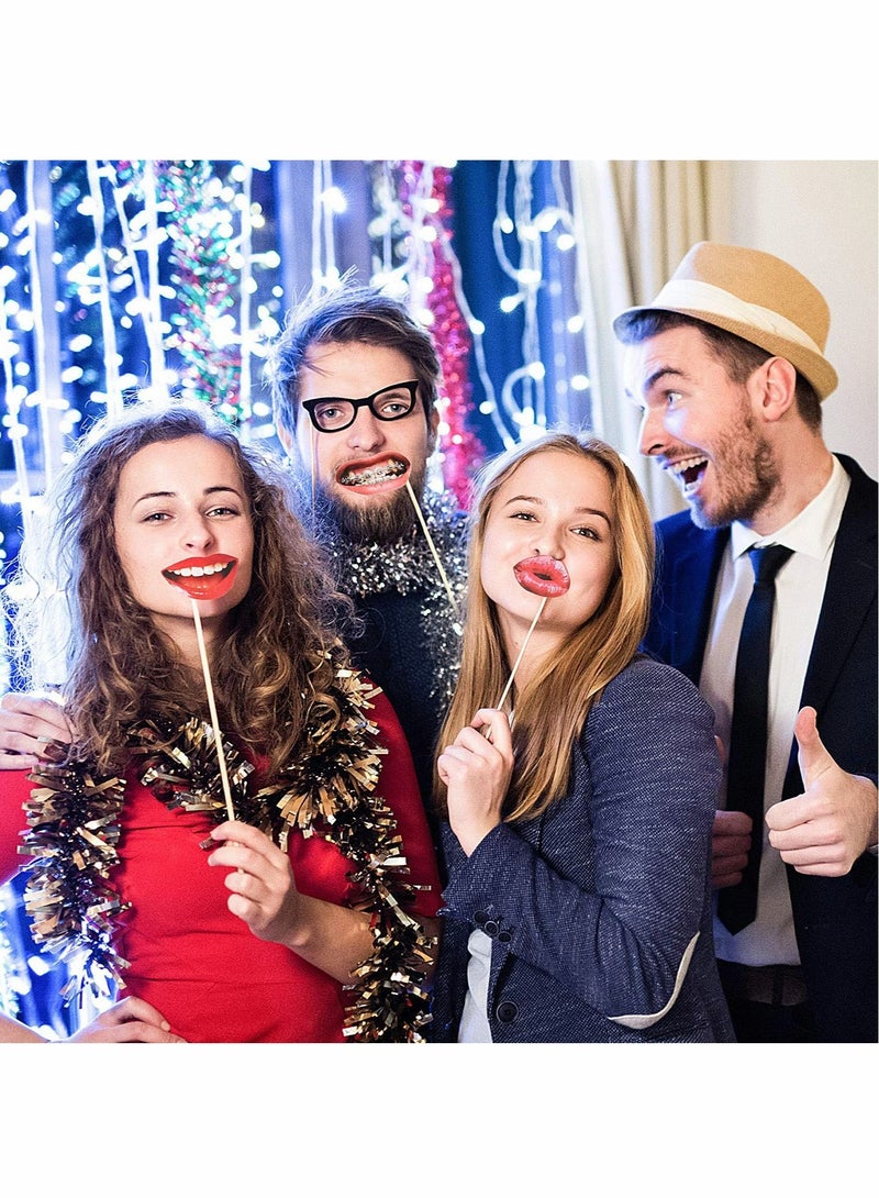 Excefore Party Photo Booth Props, 40PCS Funny Mouth Lips Photo Props Party Favor, Funny Mouth DIY Set with Wood Stick Adult Kids Selfie Props Accessories for Birthday Wedding New Year Graduation Party Supplies - Image 2