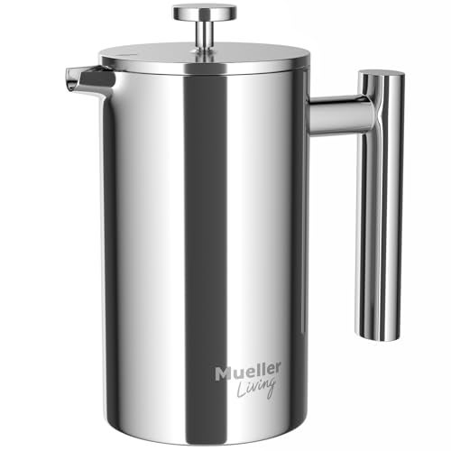 MuellerLiving French Press Coffee Maker 20oz, Stainless Steel French Press Coffee, 4 Filter Heat Resistant Double Insulated, Rust-Free, Food Grade, Dishwasher Safe Coffee Pot - Image 1