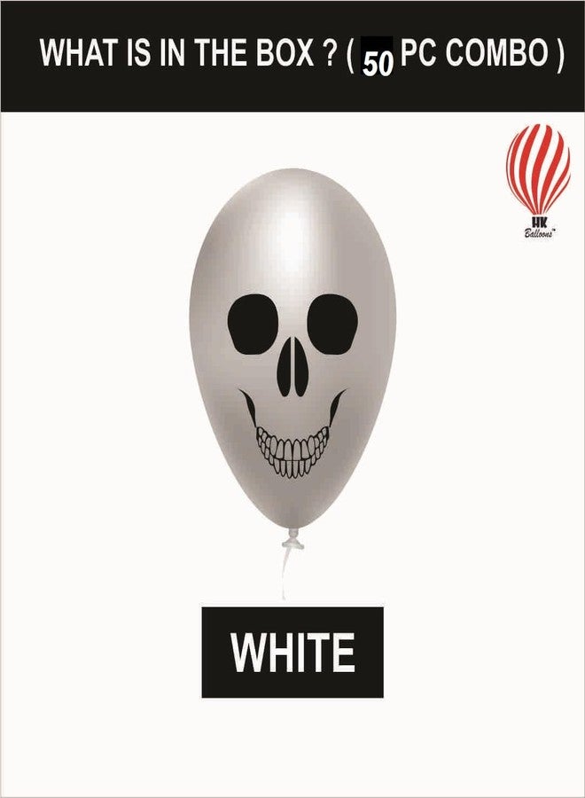 HK balloons Rubber 50Pcs Halloween Skull Decorations Items For Printed Balloons Skull Themed Pumpkin White Balloons Set For Halloween Celebration Party Decoration Balloons - Image 2