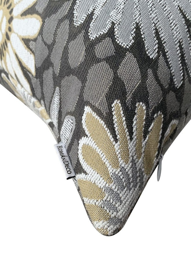 ROMANDECO Jacquard Floral Decorative Throw Pillow Covers for Couch Set of 2, 18x18 Inches, Grey - Image 3