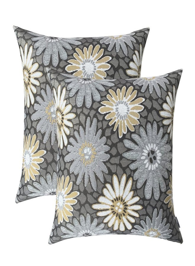 ROMANDECO Jacquard Floral Decorative Throw Pillow Covers for Couch Set of 2, 18x18 Inches, Grey - Image 1