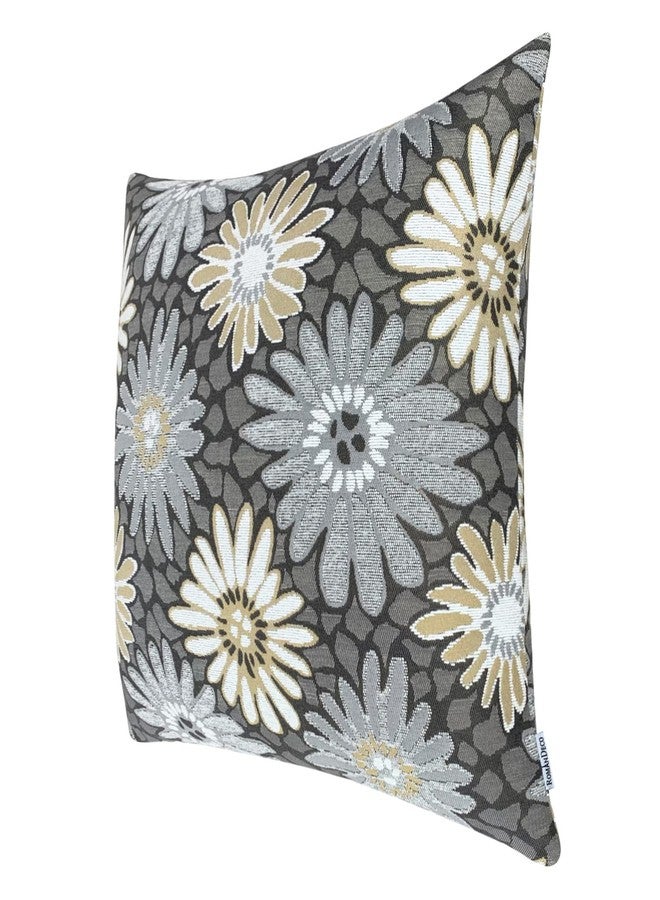 ROMANDECO Jacquard Floral Decorative Throw Pillow Covers for Couch Set of 2, 18x18 Inches, Grey - Image 2