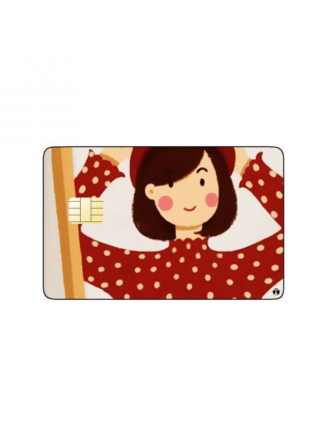 RKN PRINTED BANK CARD STICKER Beautiful Girl Drawing In Red Sweater - Image 1