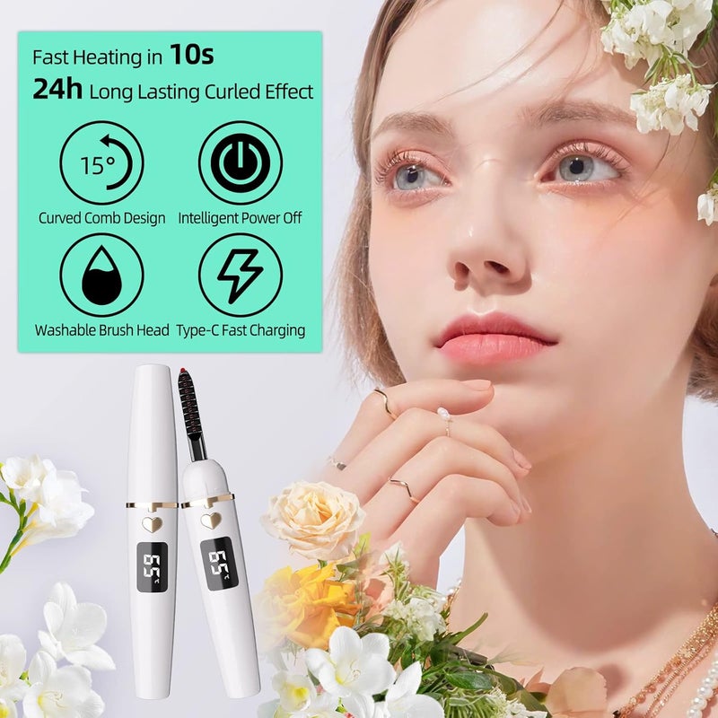 Eyecurl Heated Eyelash Curler, USB Rechargeable Heated Lash Curler, Professional Fast Heating Electric Eyelash Curlers Heated for Natural Long Lasting Eyelashes (White, X8-132MM) - Image 2
