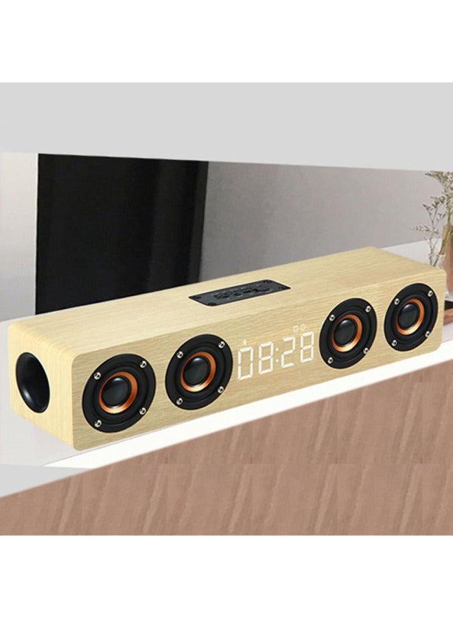 Neutral Wooden Bluetooth Speaker Four-horn Clock Alarm Clock Desktop Heavy Subwoofer Home Long Sound Buller Hifi Big Sound - Image 2