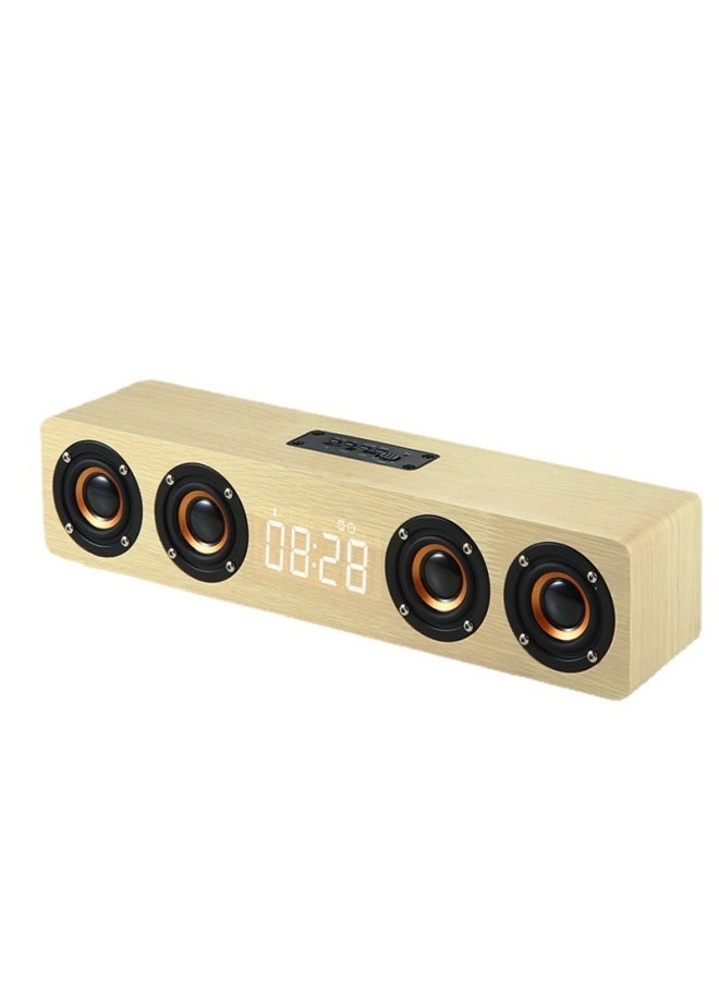 Neutral Wooden Bluetooth Speaker Four-horn Clock Alarm Clock Desktop Heavy Subwoofer Home Long Sound Buller Hifi Big Sound - Image 4