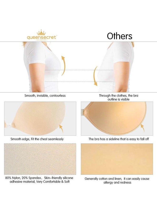 queensecret Adhesive Bra, Push up Strapless Self Adhesive Bra, Invisible Silicone Bra for Backless Dress, Nude, 36C - Image 3