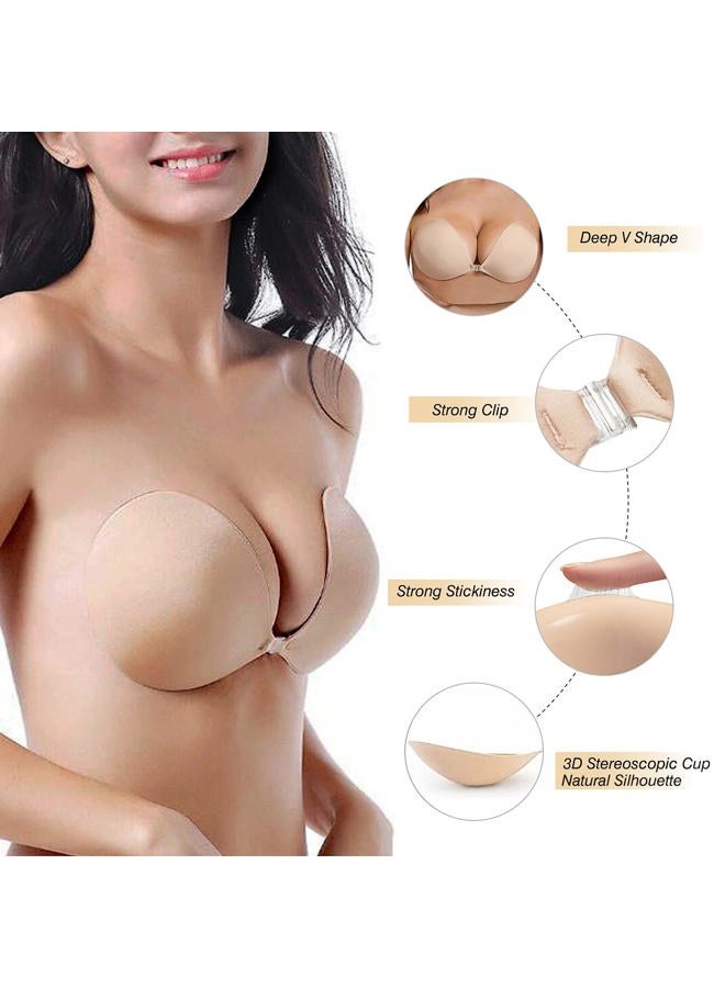 queensecret Adhesive Bra, Push up Strapless Self Adhesive Bra, Invisible Silicone Bra for Backless Dress, Nude, 36C - Image 2
