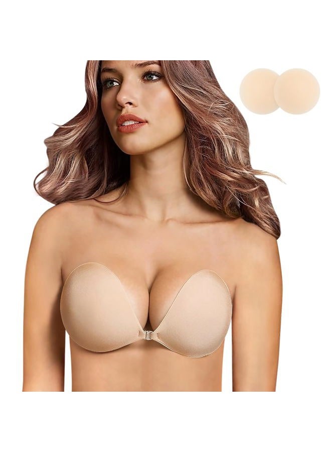 queensecret Adhesive Bra, Push up Strapless Self Adhesive Bra, Invisible Silicone Bra for Backless Dress, Nude, 36C - Image 1