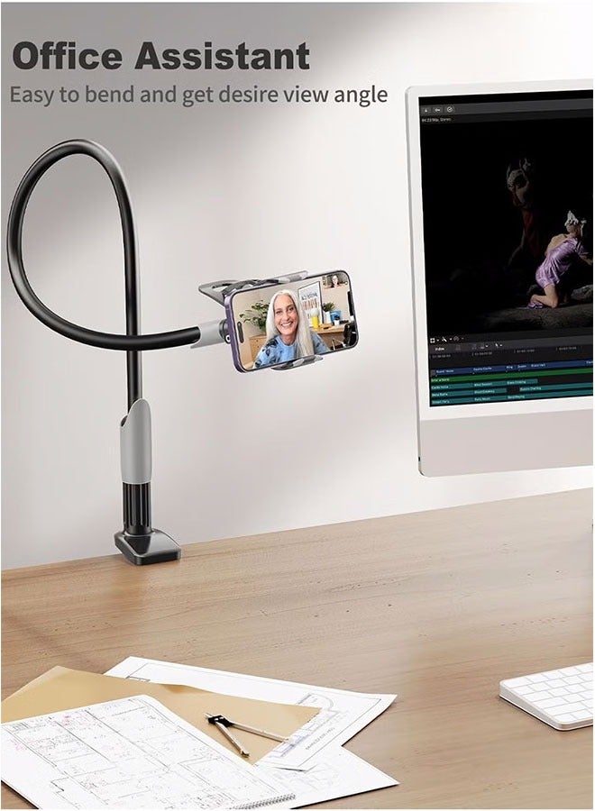 SAIJI Flexible Phone Holder and Long Arm Stand, 33.46-Inch Adjustable Telescopic Arm, 360° Rotating, Clip-On Bracket for 4.0-6.5 Inch Phones, Document Camera Holder (Black)  - Image 5