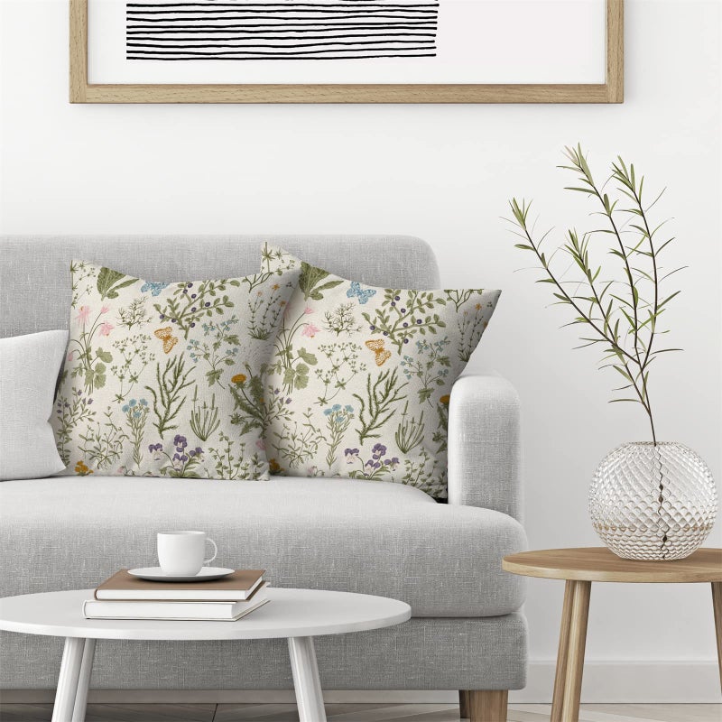 AEIOAE Spring Pillow Covers 24x24 Inch Set of 2,Sage Green Wild Flower Plant Throw Pillows Case,Seasonal Floral Outdoor Decorative Square Linen Farmhouse Decor Cushion Covers for Home Sofa Bed Couch - Image 3