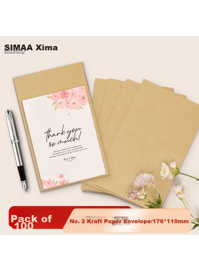 Simaa 100 ورقة رقم 2 أظرف كرافت ورقية فارغة، 176*110mm ملفات المستندات، ملفات المجلدات، أظرف الفواتير وكشوف المرتبات، 25073 - Image 1