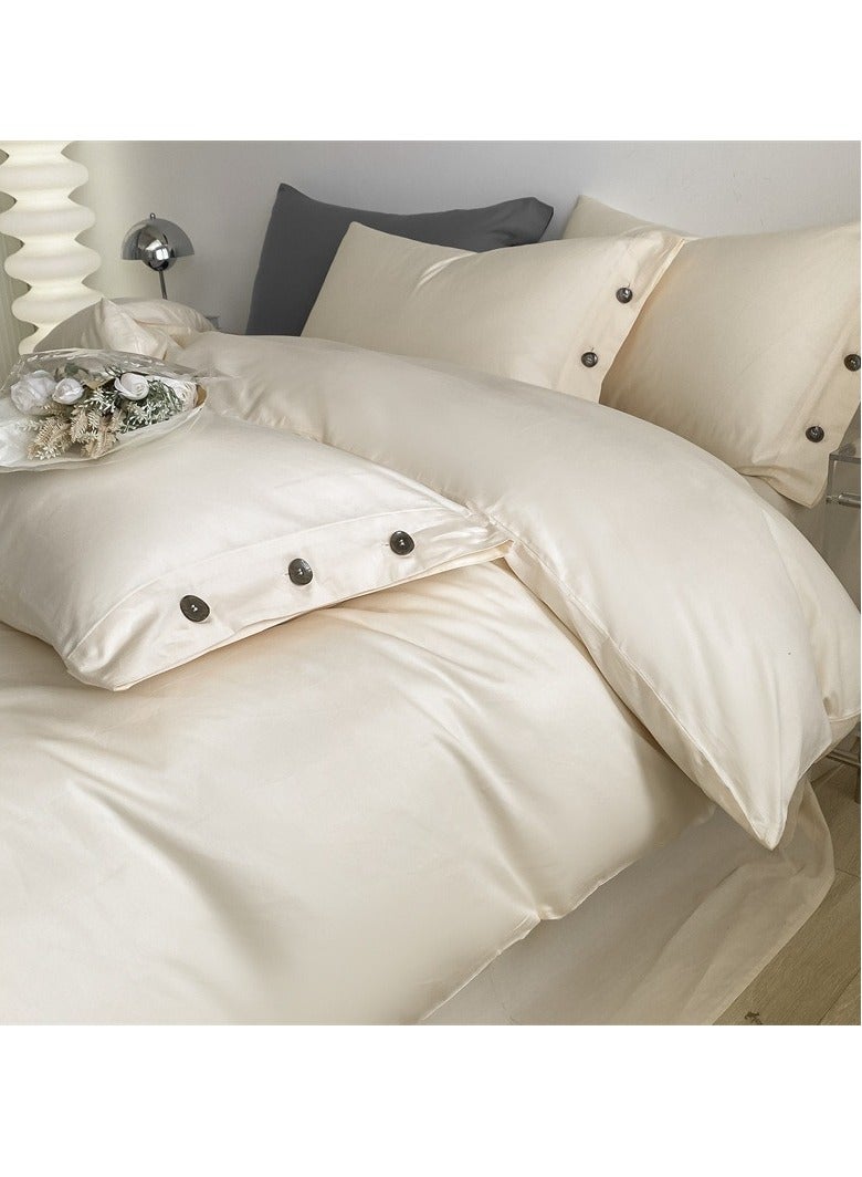 AROAQ Bed Cover Set, Soft Luxurious Pure Bedsheet Set, Long-staple Cotton Simple Solid Color Bed Sheet Quilt Cover Bedding Twill Cotton Set, (milkshake white, 1.5m bed sheet four-piece set)  - Image 1