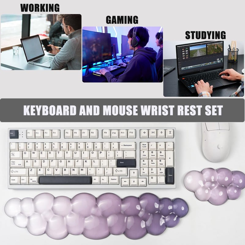 Sumgsn Ergonomic Cloud Silicone Gel Keyboard and Mouse Wrist Rest Set â€“ Clear Wrist Rest for Computer Keyboard 60%/68%/75%, Comfort & Support for Typing and Gaming (Grey Purple) - Image 5