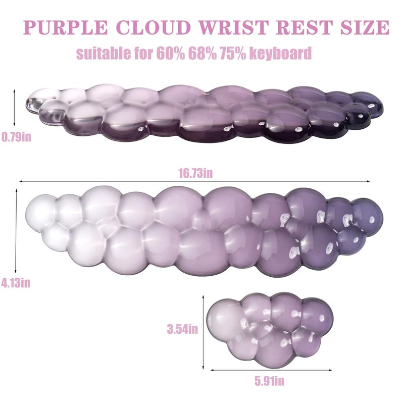 Sumgsn Ergonomic Cloud Silicone Gel Keyboard and Mouse Wrist Rest Set â€“ Clear Wrist Rest for Computer Keyboard 60%/68%/75%, Comfort & Support for Typing and Gaming (Grey Purple) - Image 2