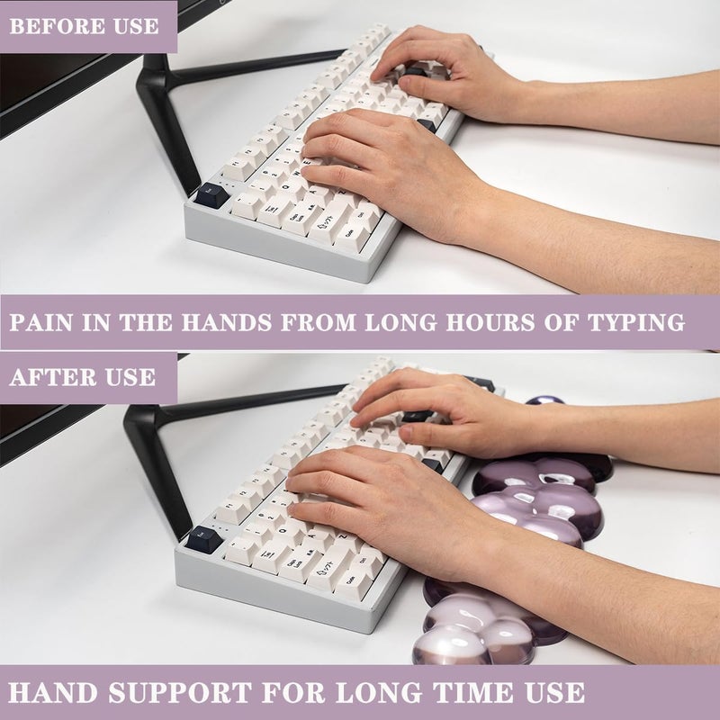 Sumgsn Ergonomic Cloud Silicone Gel Keyboard and Mouse Wrist Rest Set â€“ Clear Wrist Rest for Computer Keyboard 60%/68%/75%, Comfort & Support for Typing and Gaming (Grey Purple) - Image 3