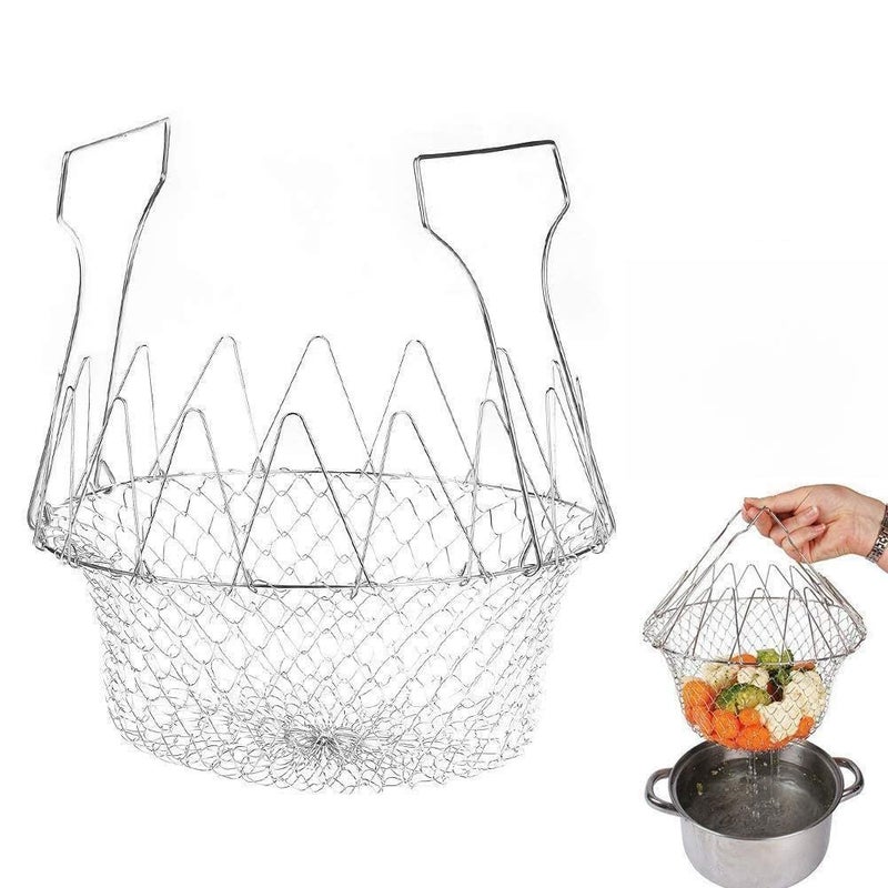 3 in 1 Foldable Steam Rinse Strain Basket Strainer Net Kitchen Cooking Tool Accessories Fried French Fries Food Tool