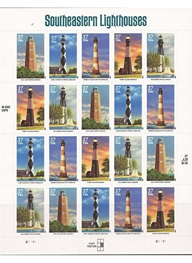 USPS 2003 Southeastern Lighthouses 3791A Pane Of 20 X 37 Cents Us Postage Stamps  - Image 1