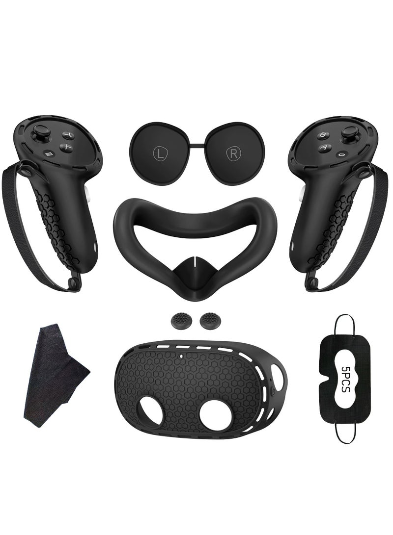 Protective Cover for Oculus/Meta Quest 3S Accessories - Face Cover, VR Shell, Lens Cover, Controller Grip Cover with Knuckle Strap, Disposable Eye Covers, Cleaning Cloth - Full Protection VR Accessories Kit (Black)  - Image 1