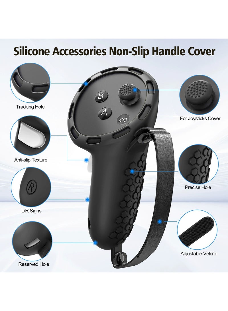 Protective Cover for Oculus/Meta Quest 3S Accessories - Face Cover, VR Shell, Lens Cover, Controller Grip Cover with Knuckle Strap, Disposable Eye Covers, Cleaning Cloth - Full Protection VR Accessories Kit (Black)  - Image 3