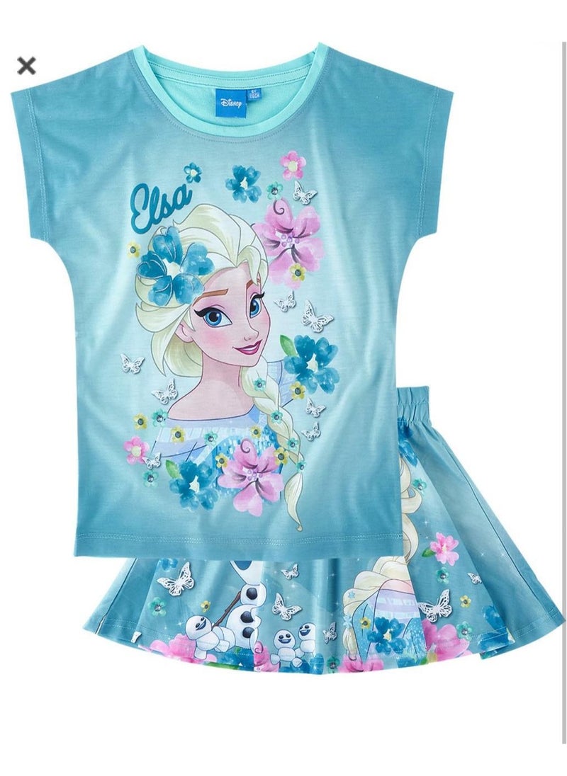 KIDS TV Disney Frozen Girl Pyjama Set T-Shirt & Skirt Two Pieces  - Image 1