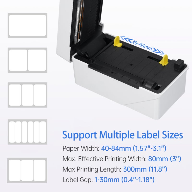 80mm Label Printer Wireless Desktop Thermal Printing Machine USB+BT Connection Support 1D 2D Barcode 40-80mm Print Width for Shipping Tags Business Restaurant Kitchen Supermarket Home Office Retail - Image 3