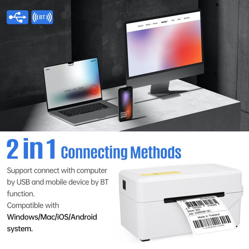 80mm Label Printer Wireless Desktop Thermal Printing Machine USB+BT Connection Support 1D 2D Barcode 40-80mm Print Width for Shipping Tags Business Restaurant Kitchen Supermarket Home Office Retail - Image 5